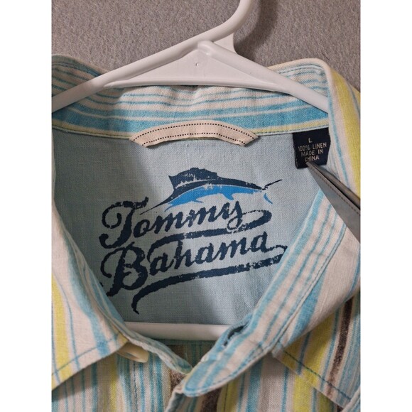 Tommy Bahama Relax Shirt Mens Large Blue Linen Striped Button Up Vacation - Picture 3 of 6